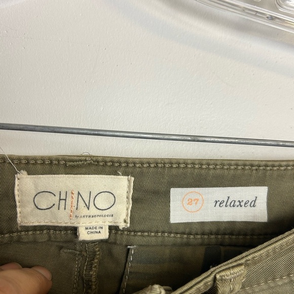 CHINO BY Anthropologie 27 Women Ripstop Green Relaxed Pants Velvet Line Side - Picture 12 of 16